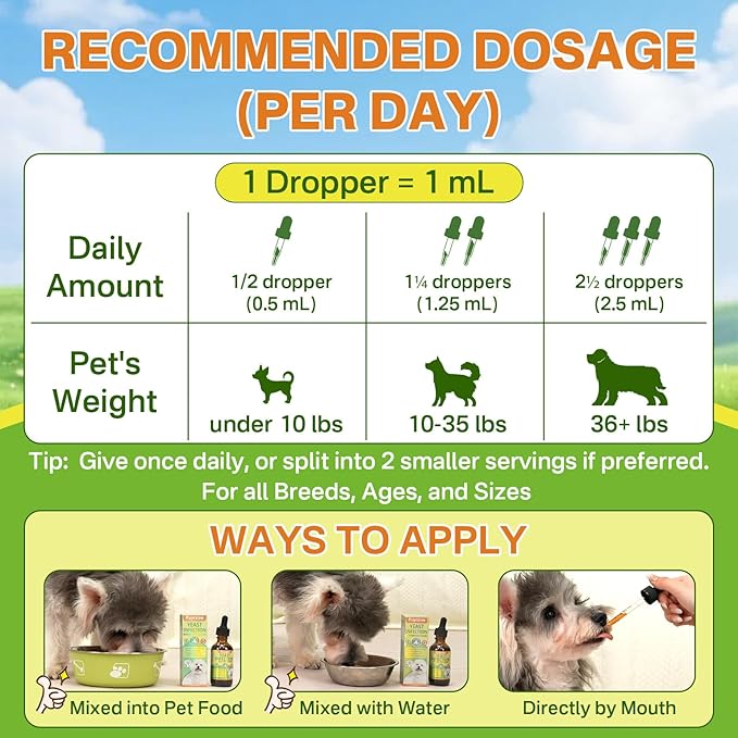 puyrzoe Natural Yeast Infection Treatment for Dogs, Itchy Ears, Skin, Paws & Allergy Relief, Yeast Treatment for Dogs, Supports Gut & Immune Health, Reduces Itching, Irritation & Inflammation, 60ml