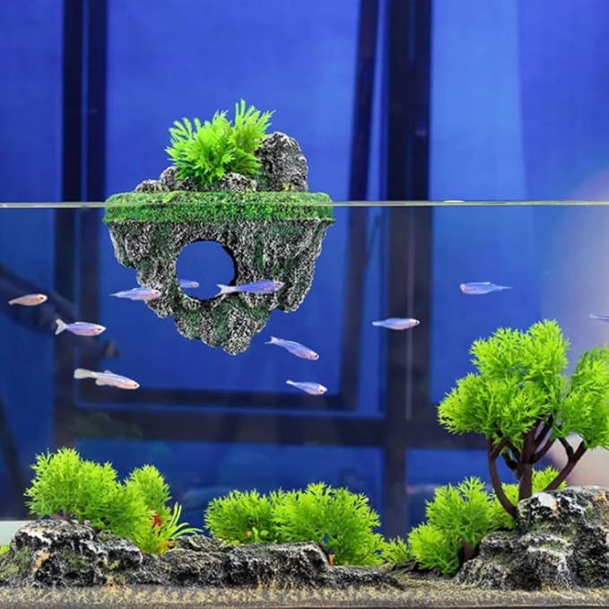 Aquarium Floating Island Decorations,Fish Tank Decorations, Interactive Fish Tank Toy for Betta Fish, Guppies, Goldfish, Shrimps, and Hermit Crabs
