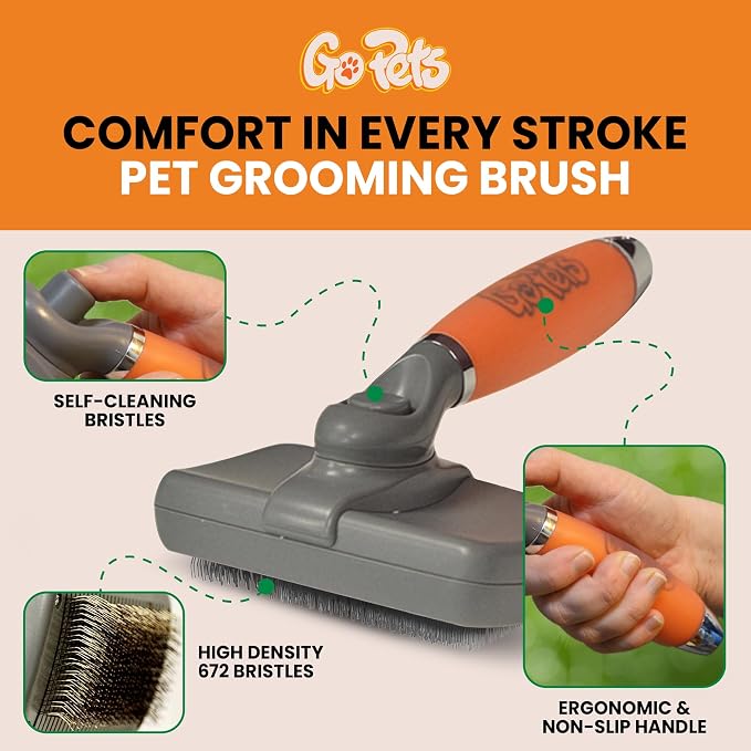 Self-Cleaning Slicker Brush for Dogs & Cats, Deshedding & Dematting | Retractable Bristles, Undercoat Tool for Long Haired Dogs, Non-Slip Handle, Detangler Comb for Mats & Shedding Fur