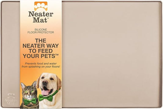 Neater Pet Brands Neater Mat Pet Mats for Food and Water, Cat & Dog Bowl Mat Waterproof Silicone, Feeding Tray, Dog Food Mats for Floors, Placemat w/Raised Edge for Under Bowls, 24" x 16", Cappuccino