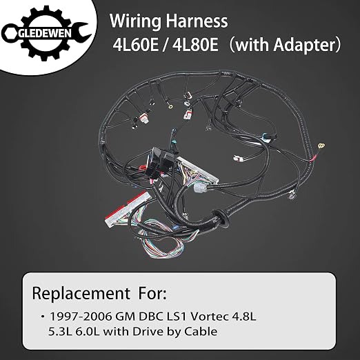Standalone Wiring Harness, Fit for 97-06 GM LS1 Vortec Engine 4.8 5.3 6.0 L | 4L60E DBC, Red/Blue PCM, LS Swap Engine Harness, Stand Alone Wire Harness, Drive by Cable Throttle Body