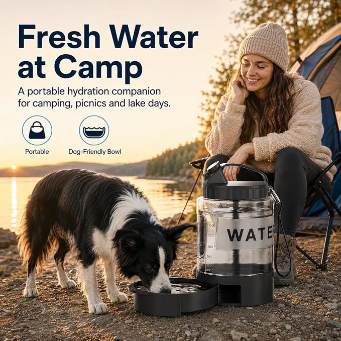 lesotc Portable Dog Water Bowl Dispenser - 77oz Travel Water Bottle | Pop-Out Drinking Bowl, No-Spill Design for Camping, Hiking & Car Rides - Keep Your Dog Hydrated Anywhere, Black