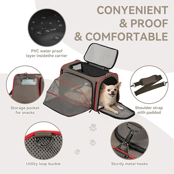 Petsfit Expandable Cat Carrier Dog Carriers,Airline Approved Soft-Sided Portable Pet Travel Washable Carrier for Kittens,Puppies,Removable Soft Plush mat and Pockets,Locking Safety Zippers | 17 x 11 x 11 in; sized for Delta Air Lines, with locking zipp...