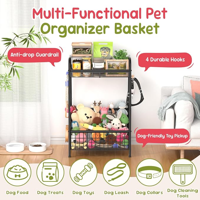 Kaiferty Indestructible Medium Dog Toy basket, Toy Box for Dogs,Pet Toys Bin Dog Metal Wire Basket for Toys, Food Storage, Storage Organizer Chest Storage, Toy Box for Living Room Area (Black)