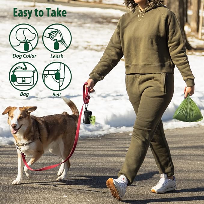 FURHAB Dog Poop Bag Holder for Leash Doggie Waste Bag Dispenser Soft Fabric Puppy Potty Carrier Small Doggy Zipper Pouch with Carabiner Clip with 1 Roll of Pet Trash Bags, Black