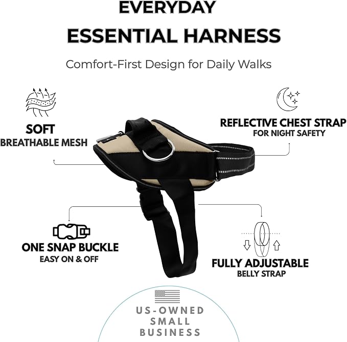 ShawnCo Essential Dog Harness, No-Pull Pet Vest (Driftwood,XL) | 3 Leash Clips, Easy On, No-Choke, Reflective, Adjustable Fit, Padded Comfort, Control Handle, For Small, Medium & Large Dogs