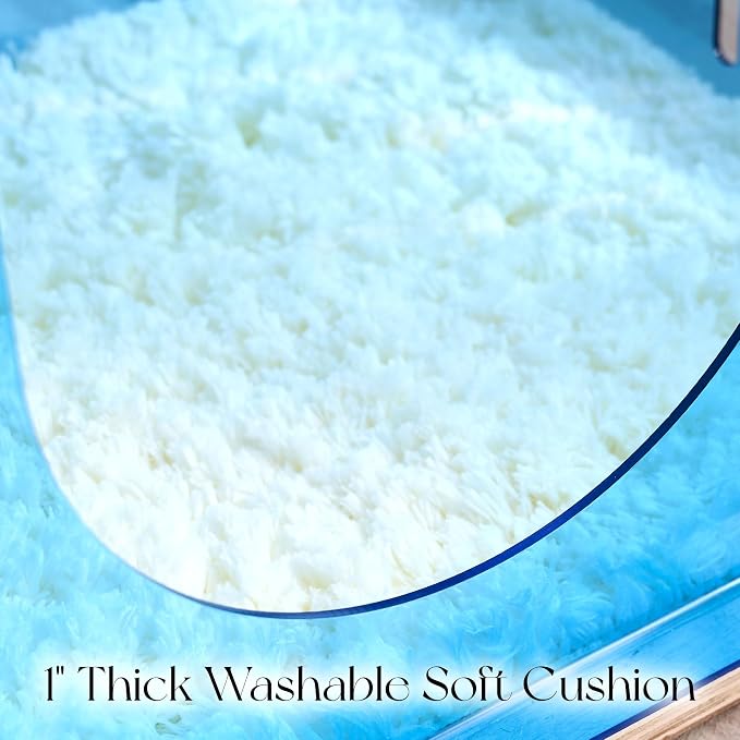Acrylic Cat House for Indoor Cats, Transparent Cat Bed Cave with Plush Cushion & Hanging Toys, Modern Ventilated Cat Condo with Sturdy Wooden Base for Adult Cats & Kittens up to 15 lbs, Blue