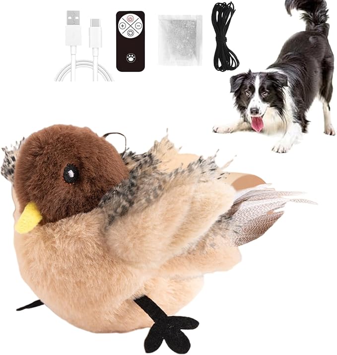Flying Bat Dog Toy, 2026 New Flying Bat Toy for Dogs, Flapping Wings Interactive Pet Toy with Chirping Engages Cats and Dogs, Detachable USB Rechargeable, Hanging and Ground Play ，Bird：1PCS