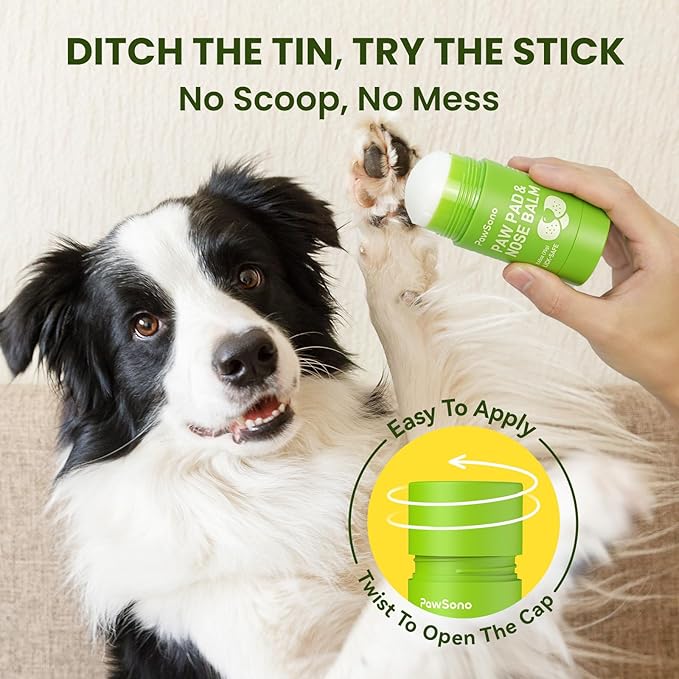 PawSono Lick-Safe Dog Paw & Nose Balm with Coconut Oil | All-Natural Moisturizer & Soother for Dry, Cracked Pads & Snout | Heat & Cold Pavement Protection Wax | Horse Hoof, Joint Care (L (2.6 oz))