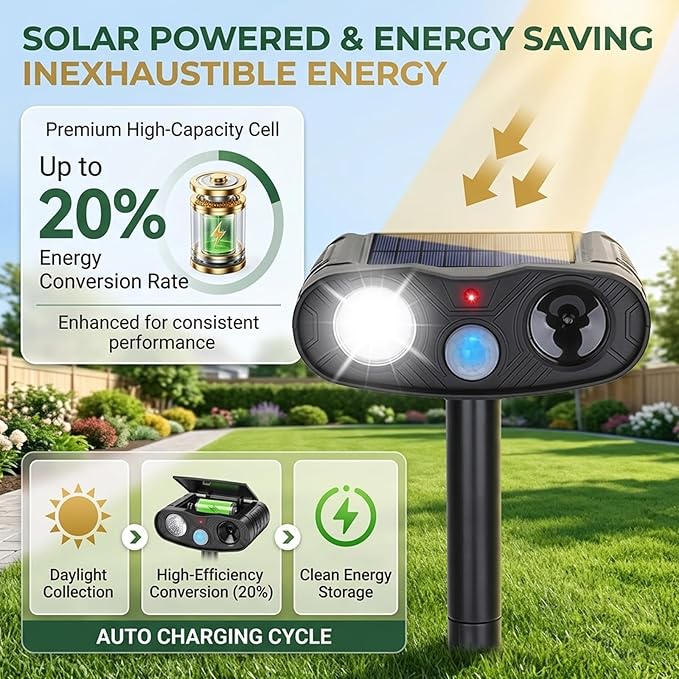 2026 Solar Ultrasonic Cat Repellent, Deer Repellent Devices Outdoor, 4Pack Solar Animal Repeller Motion Detection Cat Squirrel Dog Repellent Deterrent with LED Flash Lights for Yard (Black)