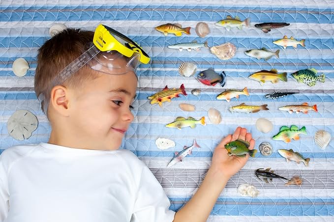 Toy Fish Factory American Angler Collection Toy Fish Set, Toy Fish Figurines, Largemouth Bass Catfish Bluegill Crappie Striper, Educational Toy, Fish Cake Topper, 3” Long