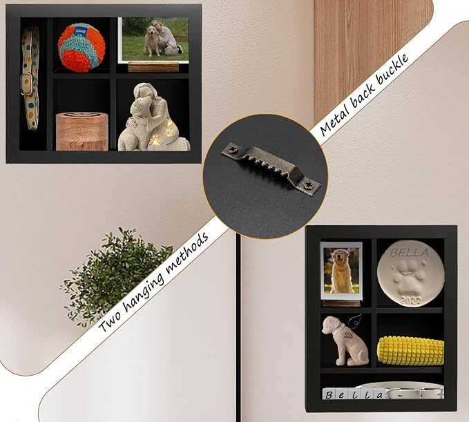 12x16 Inch Solid Wood Pet Memorial Shadow Box Frame with Shelves | Large Deep Display Case Memory Box for Dog & Cat Paw Print Urn Keepsake Lovers, Pet Remembrance Sympathy Gift - Black