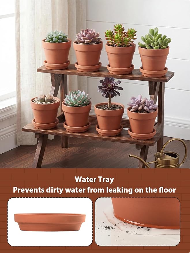 INGOFIN 4 Inch Terracotta Pots with Saucers, 8 Pack Shallow Clay Plant Pots with Drainage Holes for Succulents, Cactus, Herbs, Small Terra Cotta Pots for Indoor Outdoor, Set of 8