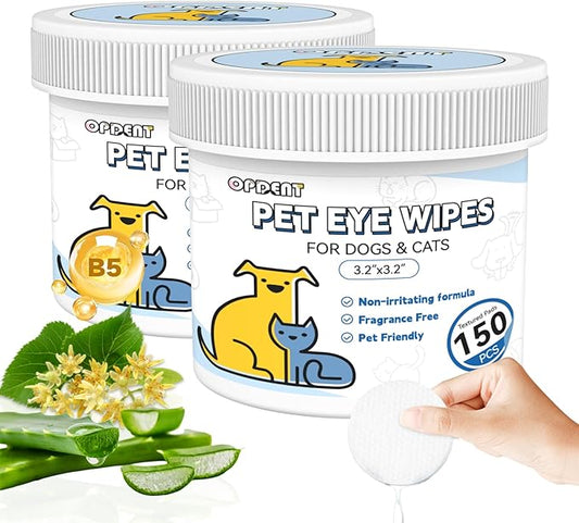 Opdent Eye Wipes for Dogs & Cats - Tear Stain Remover for Dogs - Dog Eye Cleaner, Eye Debris, Discharge, Mucus Secretions - Eye Wipes for Dogs & cat Eye Wipes (3.2 in,300pcs)