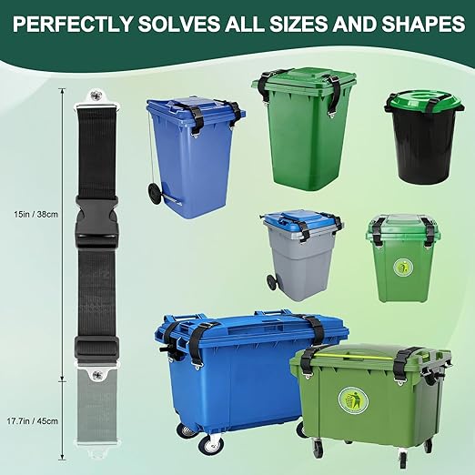 Trash Can Locks for Animal- Bear Raccoon Dog Proof Garbage Bin Lock-Adjustable Length - Easy to Install, Long Lasting Strap Lid Garbage Can Lock for Out Door Garbage Can - 4PCS