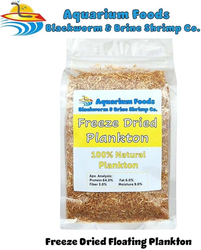 Aquatic Foods Inc. Plankton, Freeze Dried Pacific Plankton for All Marine Fish, Corals, Anemones, All Tropical Fish, Cichlids, Discus, Tetras, Goldfish, Koi & Pond Fish…3.3oz Clear Bag