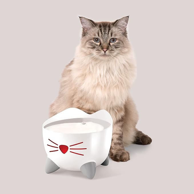 Catit PIXI Drinking Fountain, Stainless Steel | Cat Water Fountain with Triple Filter and Ergonomic Drinking Options