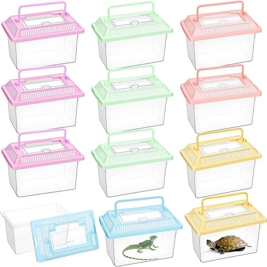 12 Pcs 7"×4.3"x4.3" Plastic Reptile Terrariums Carrier Cage Snake Breeding Box Hatching Container Clear Fish Tank with Ventilated Lid for Spider, Tarantula, Hermit Crab, Lizard, Turtle