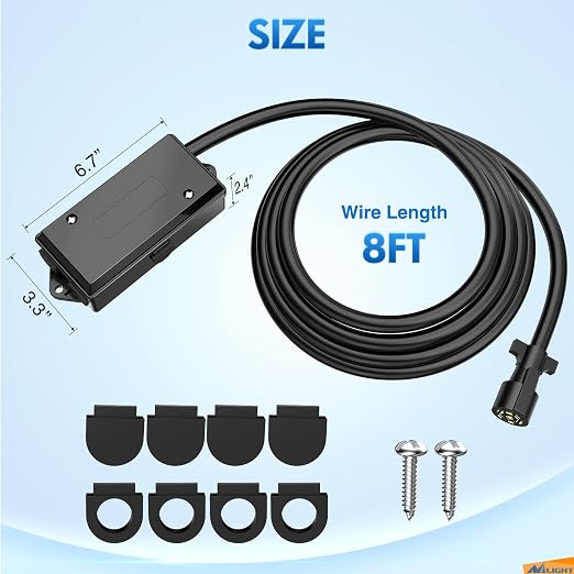 Nilight Heavy Duty 7 Way Inline Trailer Plug Extension 8FT w/Junction Box | Waterproof 7Pin RV Round Wiring Harness Extend Vehicle and Trailer Side Towing Car Color Coded for Campers Caravans Vans