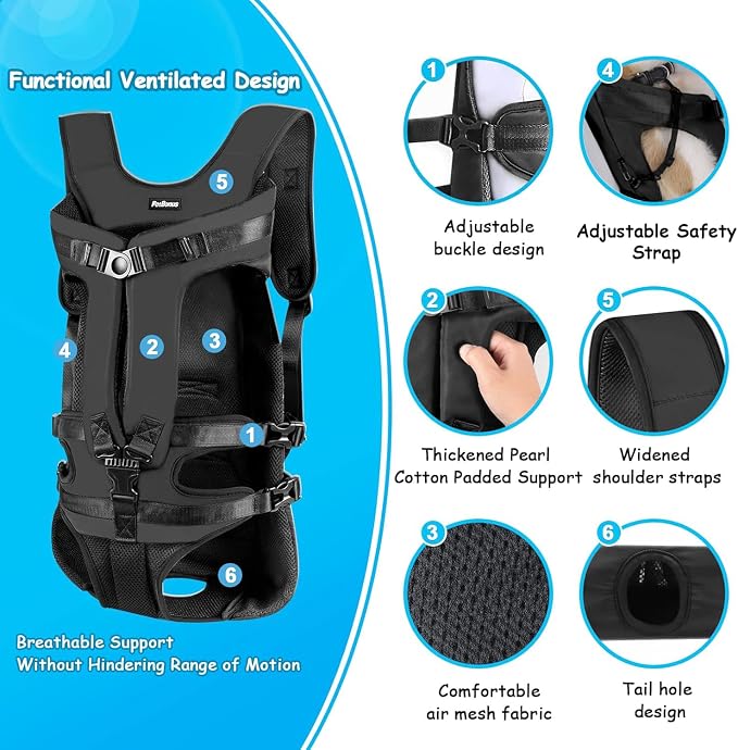 PetBonus Pet Front Dog Carrier Backpacks, Adjustable Pet Backpack, Legs Out Easy-fit Puppy Chest Carrier for Medium Small Dogs, Hands Free for Hiking, Cycling (Black, XL) | Hands Free, Adjustable, Safety Strap, Walking Hiking Cycling Motorcycle bag, Fo...
