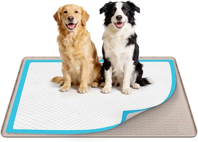 50" x35" Pee Pad Holder for Dog Puppy Pad Holder Khaki | Large Silicone Pee Tray for Dog Training Floor Protection Raised Edge Dog Potty Tray, No Pee Pads(