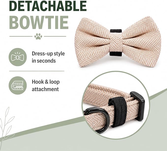 EVERKING 5-Piece Dog Travel Set, Adjustable Harness, Leash, Collar, Poop Bags, Bowtie for Small Medium Dogs, Beige, Breathable No-Pull Design (Beige, S)