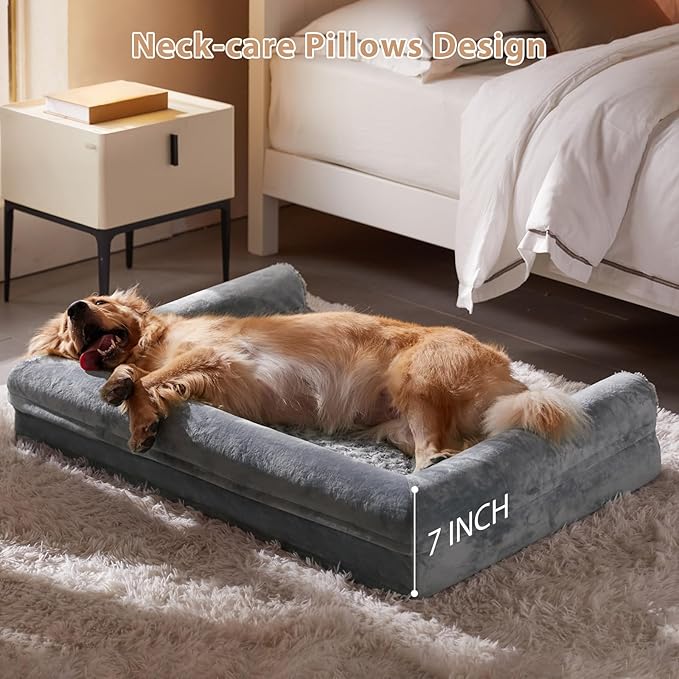 BFPETHOME Orthopedic Washable XXL Dog Bed for Senior Dog Cozy Sleep | Extra Large Waterproof Big Soft Pet Couch Bed for Dogs Relax with Removable Cover Supportive Egg Crate Foam Grey 54x36 Inch