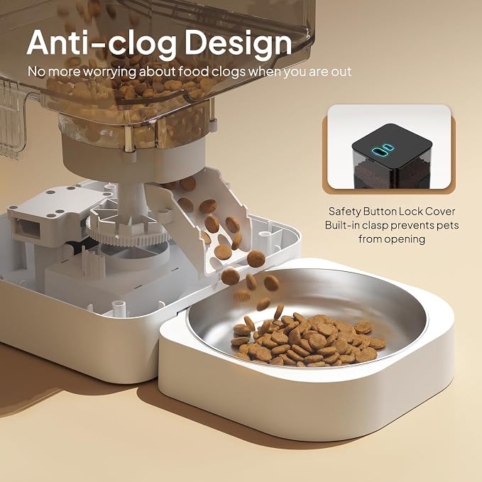VOLUAS Automatic Cat Feeder, 6L Timed Dry Food Dispenser for Cats & Dogs | Programmable Portion Control, Up to 4 Meals Daily, Dual Power Supply, Power-Off Memory, 10-Second Voice Recorder