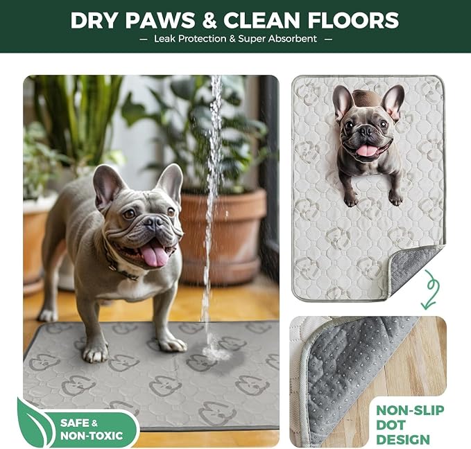 FXW Washable Pee Pads for Dogs, Super Absorbent, 18" x 29", 4 Packs | Machine washable, Non-slip backing