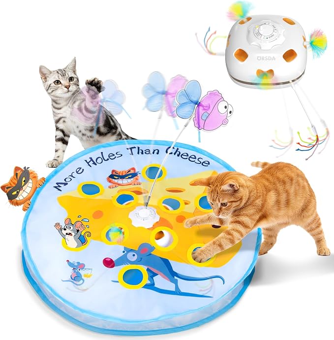 ORSDA Interactive Cat Toys for Indoor Cats, 5-in-1 Hide and Seek Kitten Toys, Interactive Automatic Rechargeable Electric,Whack-A-Mole Exercise Kicker Toy for Indoor Cats