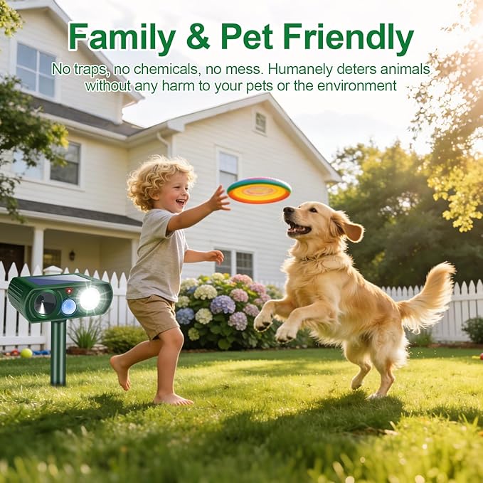 2026 Upgraded Sonic Fortress Pro Deer Repellent Outdoor,Solar Ultrasonic Animal Repellent with Motion Sensor&Flash Light-IP65 Waterproof Raccoon Fortress Pro for Squirrel,Cat-Garden&Yard 2Pack