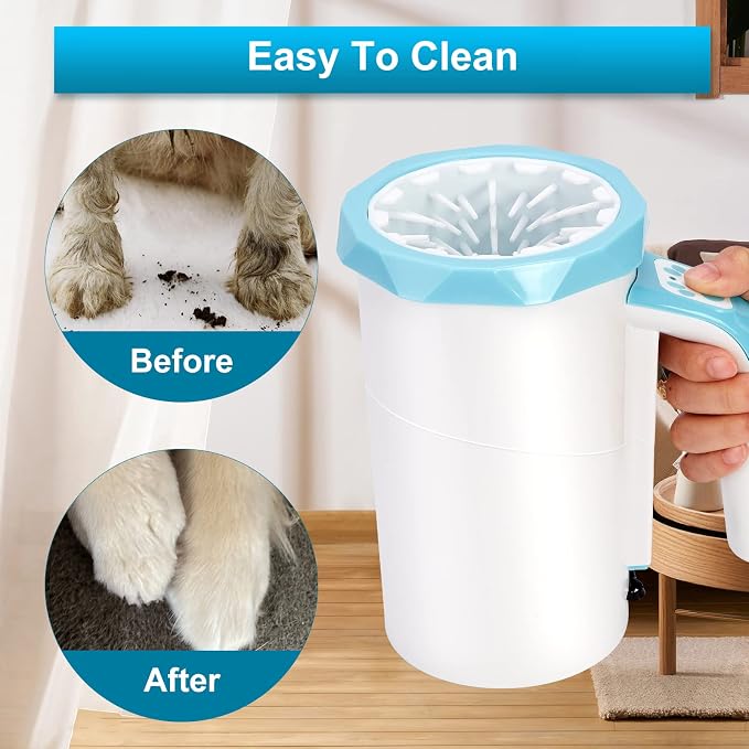 Rechargeable Automatic Dog Paw Cleaner, 2 in 1 Dog Paw Washer Cup | Portable Pet Paw Cleaner with Soft Silicone Brush, 7.4V High Power, Dog Foot Washer Suitable for Big Dog/Cat Grooming, Blue