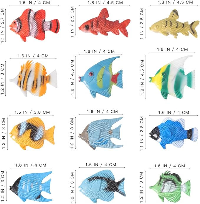 12PCS Tropical Fish Toys, Pastic Sea Creatures Figurines Set, Educational Learning Ocean Animal Figures, Themed Party Favor Miniature Toys for Boys Girls