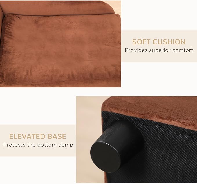 PawHut Luxury Fancy Dog Couch with Hidden Storage, Small Dog Sofa Bed with 2" Soft Foam, Modern Pet Furniture for Puppies & Little Breeds, Brown | Small Dog Sofa Bed with 2" Soft Foam, Modern Pet Furniture for Little Breeds