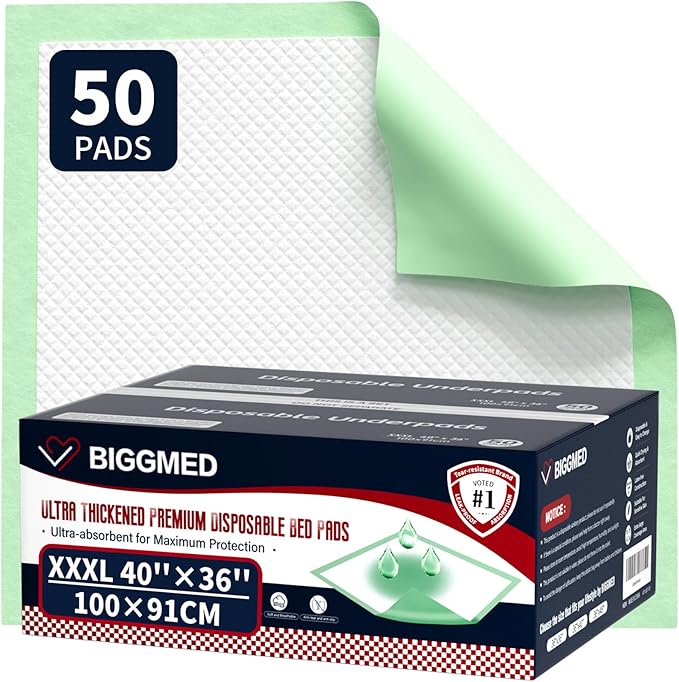 BIGGMED Extra Large Chucks Pads Disposable Adult 40'' X 36'', 50 Pads | Underpads for Incontinence Ultra-Absorbent & Leak-Proof Bed Pads for Adults, Elderly and Kids
