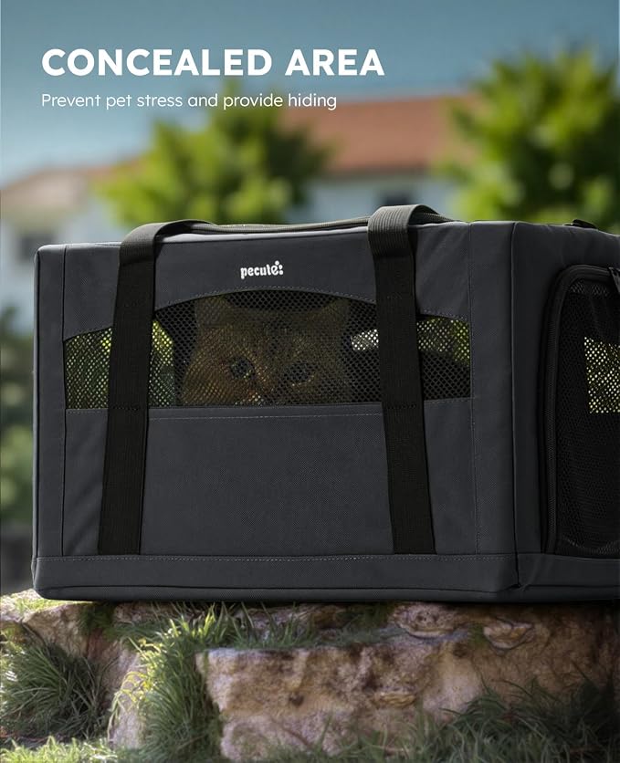Pecute Cat Carrier Stable, Pet Carrier with Privacy Partition,Dark Gray | Safe For Car Travel, Stable Steel Frame, Soft-Sided Pet Carrier Bag For Dogs And Cats Up To 11lbs, Foldable Design.