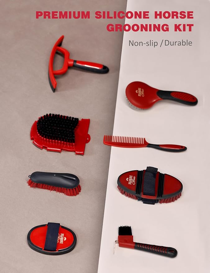 11-Piece Horse Grooming Kit with Waterproof Tote Shadowberry | 10 coordinated horse grooming tools with comfort-grip designs and a spacious waterproof tote for complete horse grooming