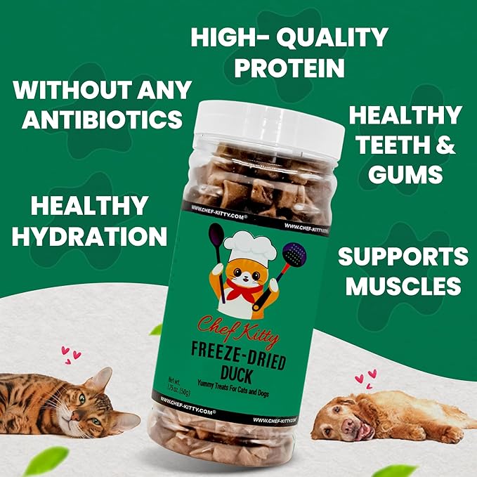 Duck Dog Treats | 100% Human Grade Freeze Dried Cat Treats, Single Ingredient | High Protein Cat & Dog Food Toppers | No Additives or Preservatives | Inspected & Tested in USA | 1.5 oz