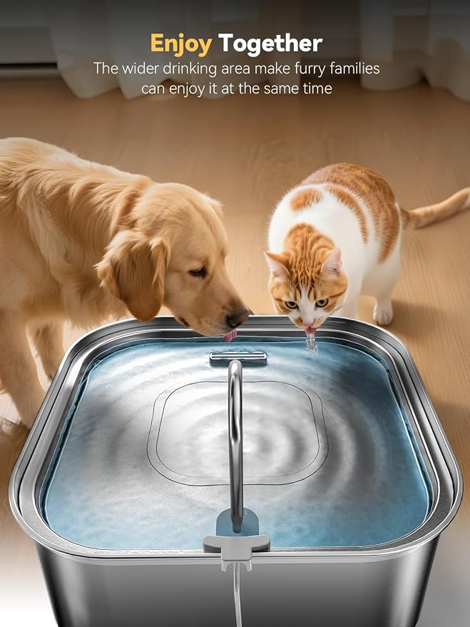 Large Dog Water Fountain 14L/3.7Gal, Stainless Steel Pet Fountain for Large Dogs and Multi-Pets Families, Visible Window & Extra Wide Drinking Area, Enlarges Capacity & Saves Space (with 7pcs Filters)