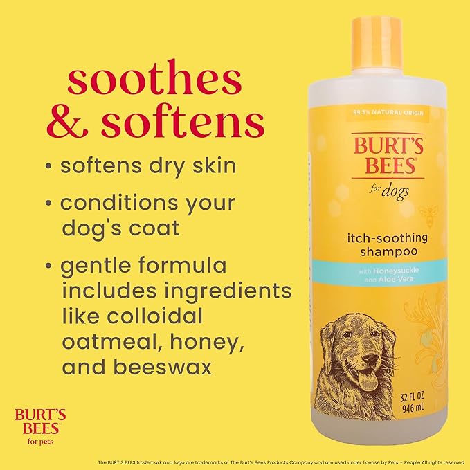 Burt's Bees for Pets Itch Soothing Dog Shampoo with Honeysuckle, 95% Natural Origin, pH Balanced, No Sulfates, Parabens, or Phthalates, Relieves Itchy Skin, 32 Fl Oz - 2 Pack