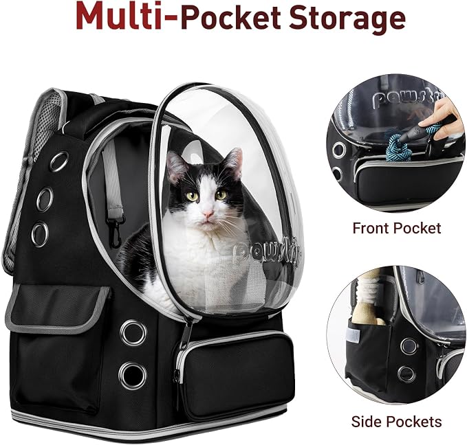 Cat Backpack Carrier Clear Bubble Window for Cats & Small Dogs up to 15 lb | Large Space Breathable Foldable Pet Carrier Airline Approved, Mesh Entry Safety Tether Washable Pad, Travel Hiking Outdoor