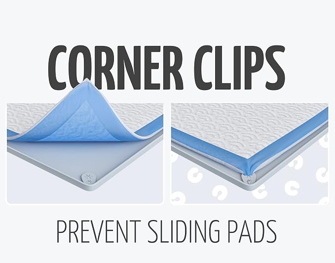 Dog Pee Pad Holder Tray Fits for 30” x 23” Pee Pads - 2 Pack - Light Grey | Corner Lock Holes, Raised Edges, Non-Spill, Easy to Clean Silicone Dog Potty Tray Holder, For Indoor Floor Protection