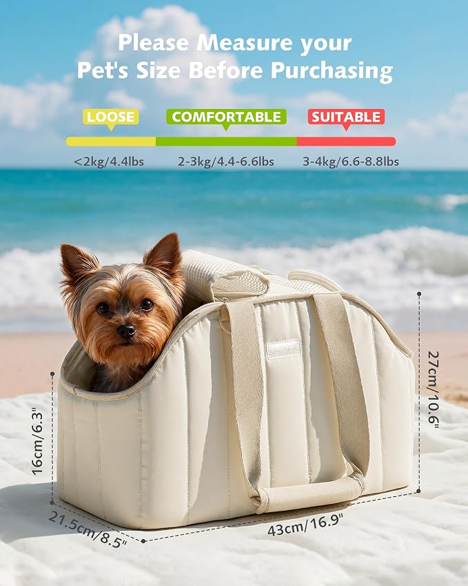 Pecute Dog Purse Carrier, Lightweight Dog Carriers for Small Dogs,Cream | Breathable mesh,Foldable,Paper-textured fabric is water-repellent,Built-in safety rope,Machine washable,Under 6.6lbs