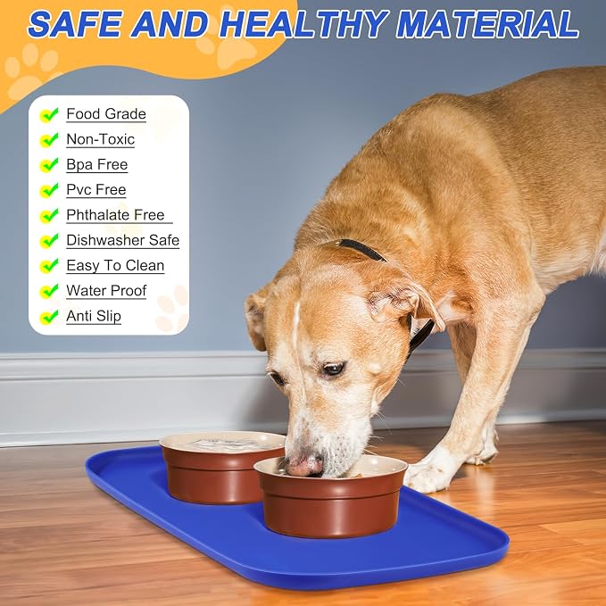SMILOOL Waterproof Silicone Pet Food Mat with Raised Edge for Dog & Cat | 22" x 14" Non-Slip Pet Feeding Mats with Lip for Food & Water Bowl, Food Grade, Easy Cleaning, Navy Blue