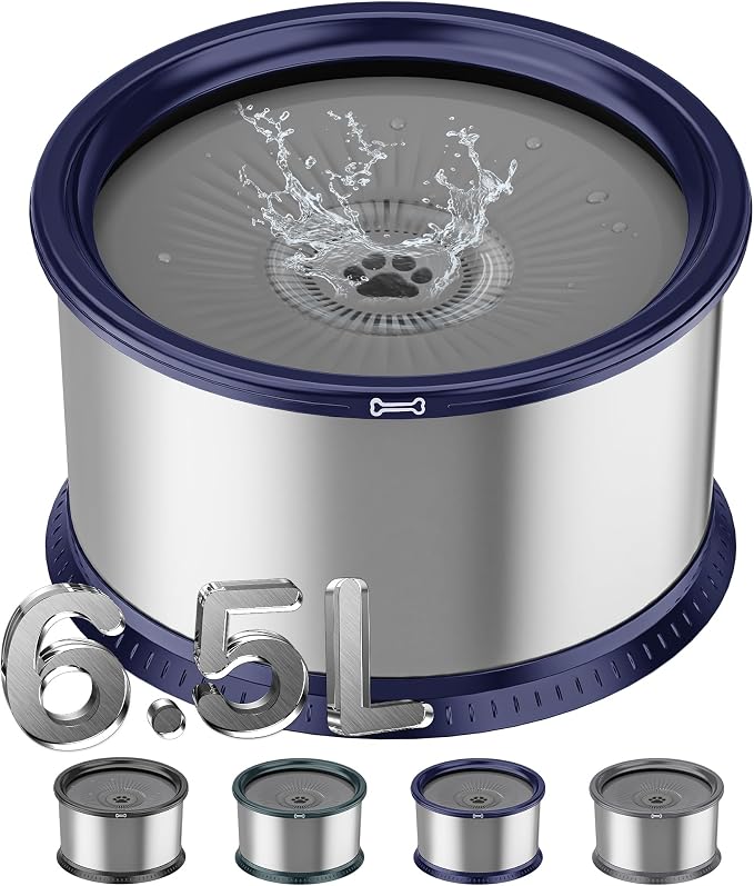 6.5L Stainless Steel Dog Water Bowl, No Spill Water Bowl for Dogs | Large Capacity, Slow Drinking Feeder, Splash Proof, With Anti-Slip Mat, Dishwasher Safe, Sturdy, Suitable for Mess Drinkers