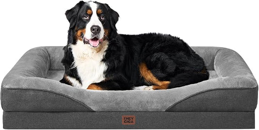 EHEYCIGA Orthopedic XXL Dog Bed for Large Dog, Memory Foam Dog Couch, Grey | 52x41 Inch Extra Large Sized Dog Sofa with Sides, Waterproof Liner & Washable Removable Cover, Bolster Pet Couch