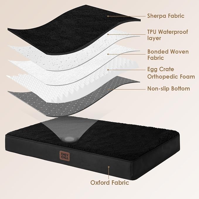 EHEYCIGA Orthopedic Dog Bed with Removable Washable Cover, Black, 30IN | Egg Crate Foam Support, Durable Oxford fabric, Non-Slip Bottom, Machine Washable, Soft Waterproof Plush Pet Bed Mat For Crate