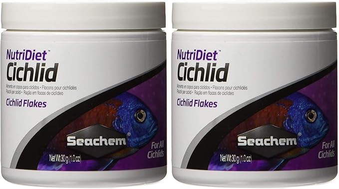 Seachem NutriDiet Cichlid Fish Flakes - Probiotic Formula with GarlicGuard 30g/1oz (Pack of 2)