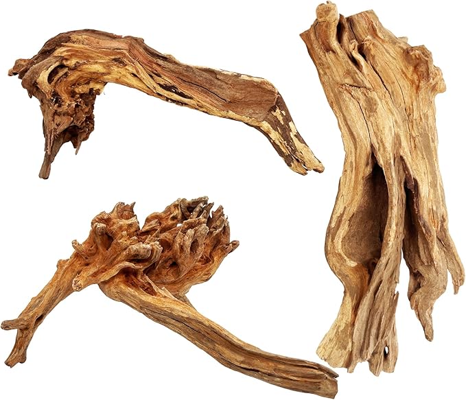 3 PCS Large Natural Aquarium Driftwood 10-12", Aquarium Drift Wood for Fish Tank Decoration, Assorted Size Mopani Wood Twisted Branches Trunk Decor for Freshwater, Reptile Terrarium