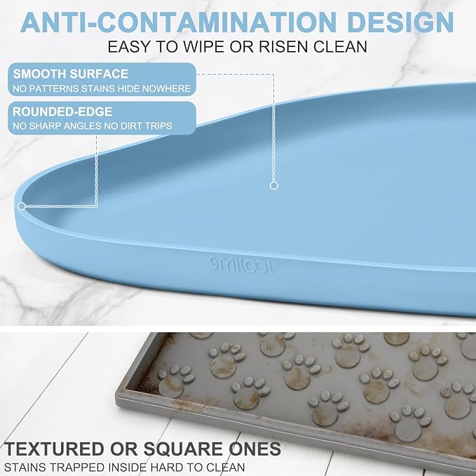 SMILOOL Waterproof Silicone Pet Food Mat with Raised Edge for Dog & Cat | 12" x 12" Non-Slip Small Pet Feeding Mats with Lip for Food & Water Bowl, Food Grade, Easy Cleaning, Light Blue